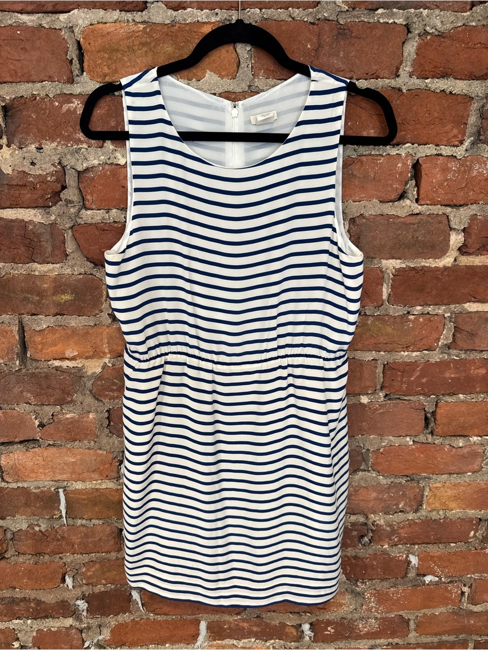 J. Crew Women’s White and Blue Stripe Mini Dress (100% Silk Outer)